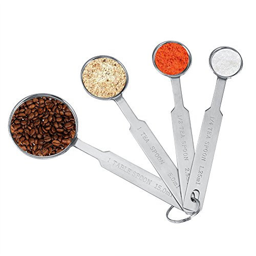 ANKROYU Edelstahl Messlöffel, 4er Set, Edelstahl Messlöffel, Robuste Metall Messlöffel Für Trockene Und Flüssige Zutaten, Inklusive 1,25 Ml, 2,5 Ml, 5 Ml, 15 Ml