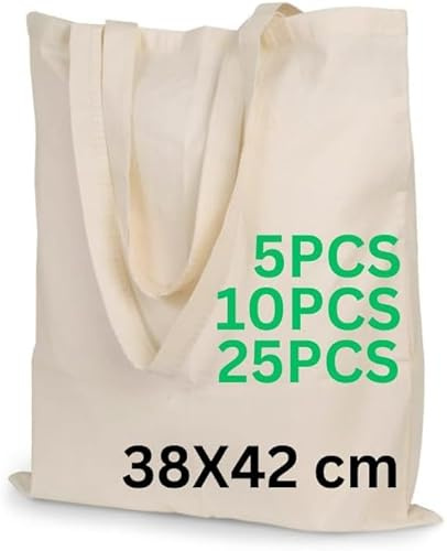 Enviroflex Stoffbeutel 38 x 42 cm aus 100% Baumwolle – Tasche zum Bemalen, Plotten, Batiken – Einkaufstasche & Jutebeutel mit langen Henkeln – 5 10 25 oder 250 Stück