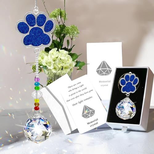 Dog Memorial Gifts for Loss of Dog, Pet Paw Print Sympathy Gifts Crystal Window Suncatcher,Dog Remembrance Gift Sun Catcher, Pet Passing Away Loss Rainbow Maker Gifts