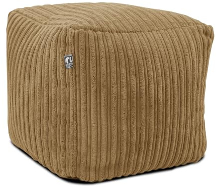 rucomfy Cube Footstool Beanbag Pouffe - Soft Corduroy - Caramel | Versatile Machine Washable Living Room Beanbag - Leg Rest Or Extra Seating - Pre-Filled - Durable & Comfortable - 38x38x38cm