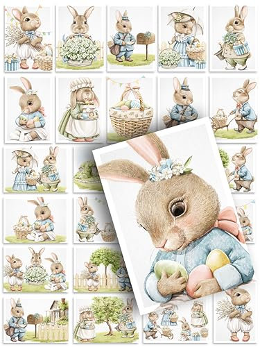 24 Stück Postkarten Ostern tierisch niedlich Boho Deko Design Illustration schön süß Osterpostkarten Grußkarten Set Mix Happy Easter Set Mix Geschenk Geschenkkarte Kartenset Hasen Häschen Zeichnung