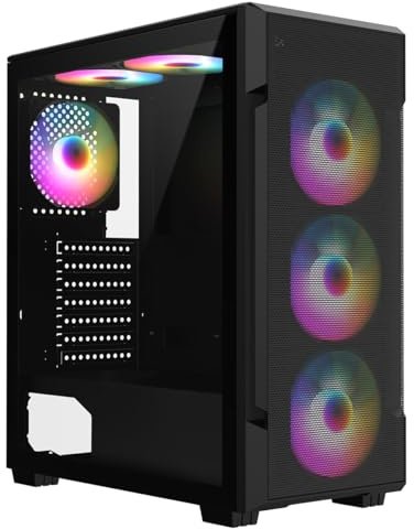 CiT Crossfire Mesh Black ATX Gaming Case with Mesh Front and Tempered Glass Side Panel with 6 x ARGB Fans and 6-Port MB Sync Hub