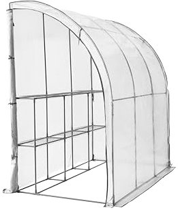 Top Home Solutions® Lean To Greenhouse - 6 Shelves Walk In Greenhouse With White PE Cover, Roll-Up Zipped Door - Premium Quality Growhouse For Plants, Garden And Outdoor