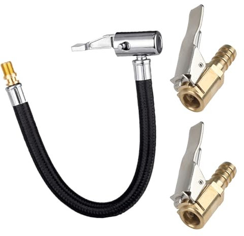 nllkii Set de Extensión de Válvula, 23.5 cm, Manguera de Inflado de Neumáticos con 2 Adaptadores de Válvula de Coche de 8 mm, Conector de Palanca de Aire, para Bicicletas, Motocicletas, Coches