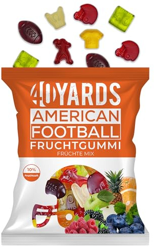 40YARDS American Football Gummibärchen Früchte Mix | 175 g | Neue Rezeptur | Fruchtgummi in Football Form: Helm, Football, Tor, Schiedsrichter, Quarterback und Spielfeld | Süßigkeiten für Football Fans