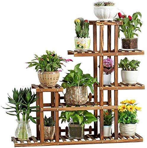 pflanzenständerBlumenständer, 5 Etagen, Gartendekoration, Holzregale/Massivholz-Blumentopfständer/mehrstufiger, korrosionsbeständiger Holzboden-Präsentationsständer für drinnen und draußen, 95 x 25 cm