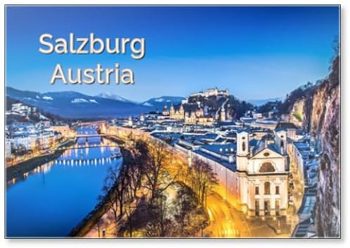 Kühlschrankmagnet Historische Stadt Salzburg zur Blauen Stunde Salzburger Land Österreich