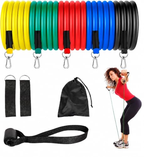 13Pcs Resistance Bands Set Home Gym Workout Fitness Tubes with Handles | Soft Foam Handles and Adjustable Ankle Straps Deliver a Firm, Comfortable Hold for Upper Body, Lower Body and Core Workouts
