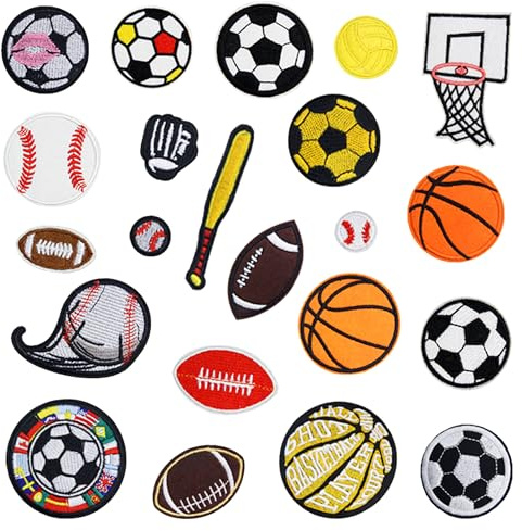 JMZLLRX 22 Stück Kinder Sport Aufnäher Basketball, Tennis, Rugby, Fußball Flicken zum Aufbügeln Patches zum Aufbügeln, Flicken Patches für Reparatur, Kleidung, Jacken, Taschen