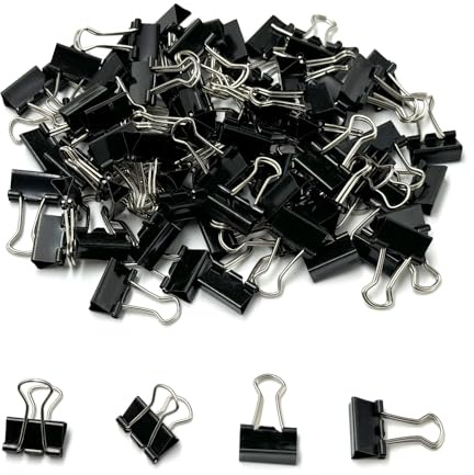 XFentech 75pcs Black Metal Bulldog Clips - 15mm Extra-Strong Grip for Office, School, Home Paperwork