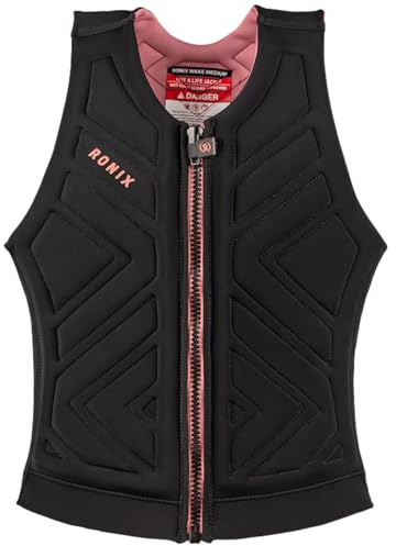 RONIX Women's Moon Stone Impact Vest | Rugged Lightweight 39-Segment Diamond Flex Foam Water-Resistant Wakeboard Life Jacket with Ultra-Soft Silk Skin, Black/Rose Gold, Medium