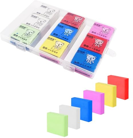 Realjoy 18 Stück Knetradiergummi, 4 x 3,5 cm Radiergummi Knete, 6 Farben Radiergummiknete mit Transparenter Box für Künstler, Farbmalerei, Schulbedarf, DIY-Knetmasse