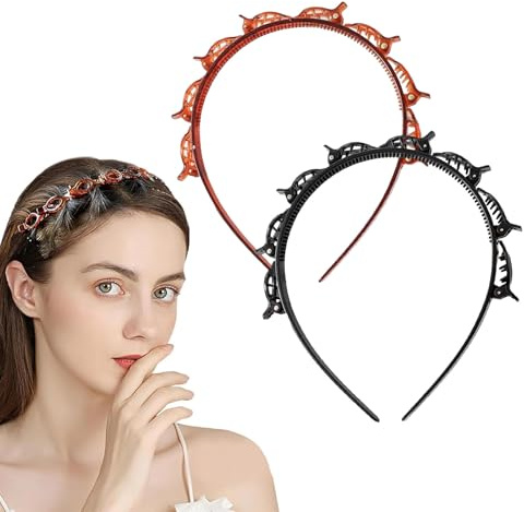 dinghaole 2 Stück Haarreif mit klammern, Frisurenhilfe Haarreif mit Klammern, Stirnband mit Zahnstirnband Braid Tool, elegantes Stirnband für Frauen und Mädchen (Schwarz und Braun)