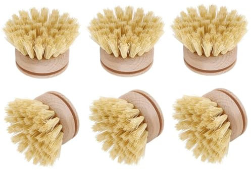 Peosaard Washing Up Brush,Dish Brush,6 Pcs Replacement Brush Heads Wooden Cleaning Dish Brush Refillable Kitchen Beech Cleaning tools