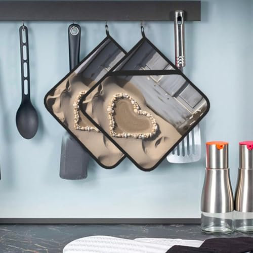 2 presine con tasca da spiaggia a forma di cuore di sabbia porta presina per cucina resistente al calore in spugna sottobicchiere forno cuscinetti caldi guanti da cucina sottopentola per cottura 20 x