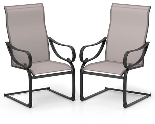 COSTWAY Gartenstühle 2er Set, Freischwinger Stühle mit hoher Rückenlehne & Sitzfläche aus Netzgewebe, Terrassenstühle, Schwingstühle, Outdoor-Stühle für Garten, Veranda, Poolbereich