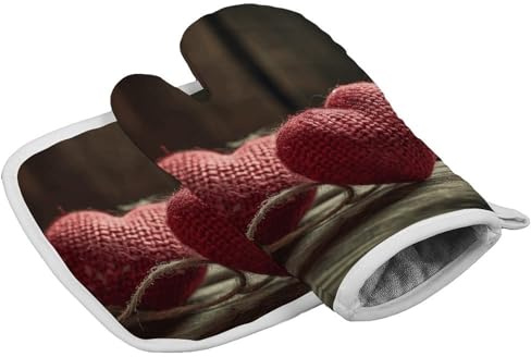 Set di due guanti da forno e presine a forma di cuori all'uncinetto morbidi guanti da forno presine da cucina per cucina resistenti al calore presine set regalo decorativo per cucinare cottura