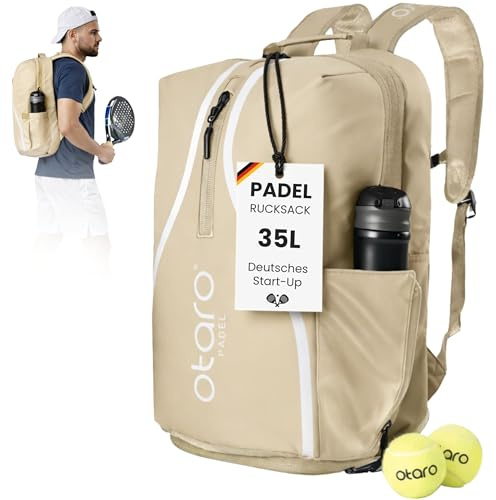 Otaro Padel Rucksack mit Schuhfach, Schlägerfach & Laptopfach | 35L | Padel Tasche für 2 Schläger, Kleidung & Zubehör | Belüftet, Gepolstert & Stylisch | Tennistasche für Herren & Damen