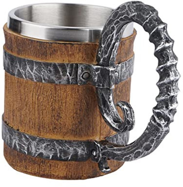 Ciieeo 2pcs Unique Personalised Mugs Oak Barrel Design Beer Cups Curved Handle