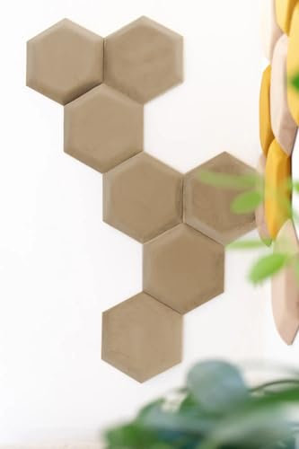 Dimex Samt Wandkissen BEIGE Hexagon - Stoff Polsterpaneel Schlafzimmer Wohnzimmer Bett Wandpolster - Bettkopfteil Lendekissen Modern Luxus Gepolstert Polster Paneel | 30 cm x 26 cm