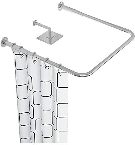 Gebogene Duschvorhangstange aus Edelstahl, U-förmige Duschvorhangstange für Badewannen, ausziehbare Spannstange, ideal für Dusche und Fenster, Silber (120 cm)