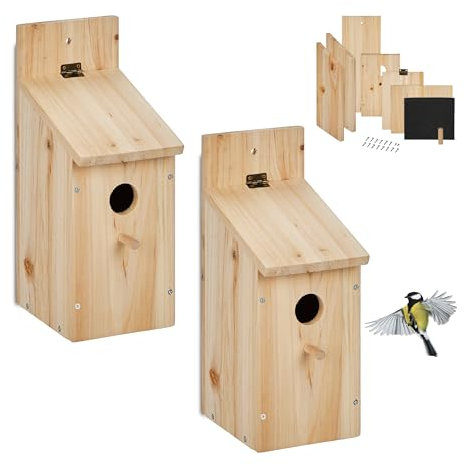 Relaxdays Nistkasten Bausatz Vögel, 2er Set, 32 mm Einflugloch, HBT 29,5x11,5x17 cm, Vogelhaus selber Bauen, Holz, Natur