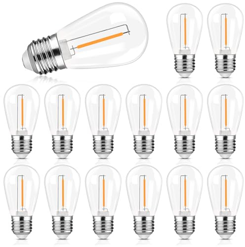 Outdoor String Light Bulbs 230V S14 Shatterproof E27 LED Edison Screw Bulb | Decorative Lightbulbs for Festoon/Backyard/Patio/Garden,Plastic,2700k Warm White,Non-dimmable,Pack of 15