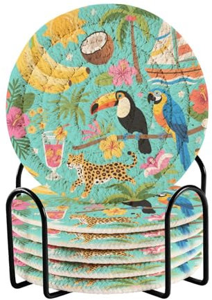 Summer Blue Animal Sea Drink Coasters Set of 6 with Holder Coasters for Cups House Bar Accessories