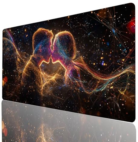 Alfombrilla Ratón Cielo estrellado, Alfombrilla Gaming Beso, Impermeable Tapete Escritorio 140x60x0.3cm Compatible con Raton Inalambrico y Teclado Inalambrico, Mousepad para Portatil Regalo 5512-GYL