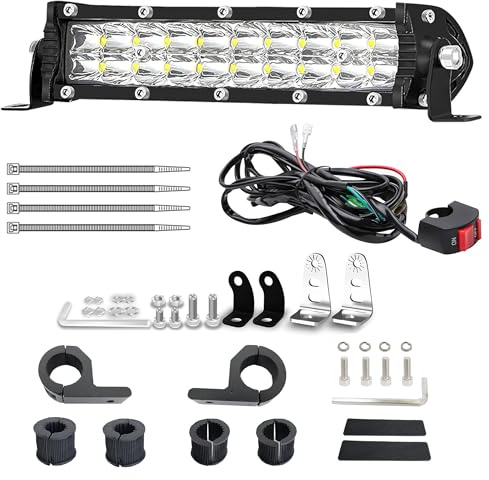 Dirt Bike Light Bar, 7 Inch Motorcycle LED Headlight Night Riding Light Kit 60W 6000LM with 7/8 Handlebars Mounting Clamp Brackets and 12V Wiring Harness Switch, CRF XR TTR KLX MTB Ebike Dirtbike