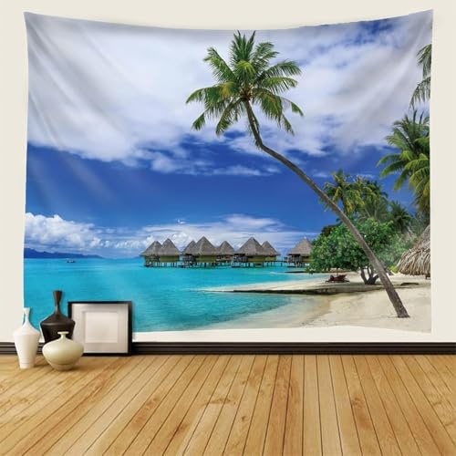 Arazzo da Parete Mare 150x100 cm Arazzo Paesaggio Hawaiano Telo da Parete Decorativo Tapestry Wall Hanging per Camera da Letto Soggiorno A-2720