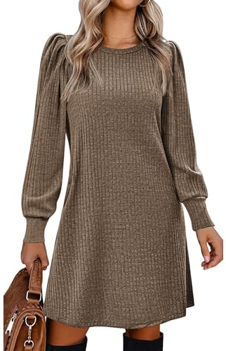 Zeagoo Jumper Dresses for Women UK Puff Long Sleeve Dress with Pockets | Knitted Dress Autumn Dress Casual Lightweight Tunic Dress for Fall Winter