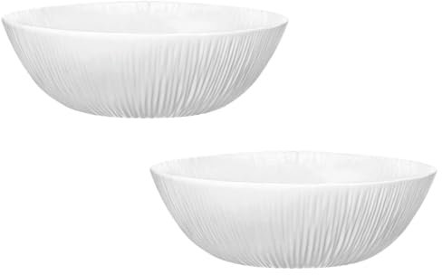 Tradineur - Pack de 2 cuencos de vidrio opal, modelo Coconut, bol para desayuno extra resistente, apto para lavavajillas y microondas (Blanco - Ø 15,3 cm)