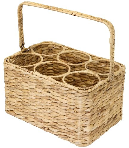 HMF Flaschenträger für 6 Flaschen, Flaschenkorb geflochten aus nachhaltiger Wasserhyazinthe | 32 x 22 x 18 cm