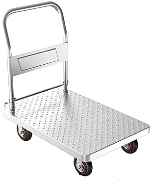 Heavy Duty Steel Flatbed Trolley Cart on Wheels, Foldable Platform Truck with Handle, Multifunctional Dolly for Easy Storage & Moving Flowers, Equipment & More
