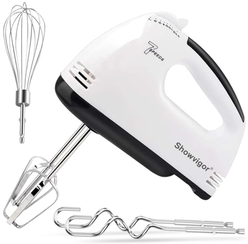 7-Speed Hand Electric Mixer, Stainless Steel Electric Hand Whisk, Electric Whisk Hand Mixer, Portable Handheld Cake Mixer for Cooking & Baking(WHITE)