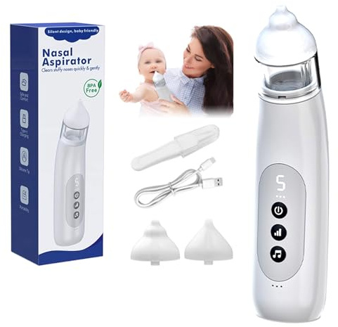 Beafaoo 1000mAh Electric Nasal Aspirator Baby, 5-Speed Adjustment Baby Nose Suckers, Snot Sucker Newborn with 2 Silicone Nozzles, Built-in Music and Lighting Relaxation Function