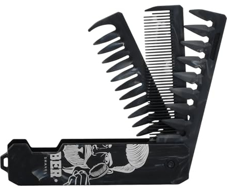 Peine Plegable 3 en 1 para Hombre, Peine con Dientes Finos y Anchos para Barba, Cabello y Bigote, Antiestático Compacto y Ligero Ideal para Viaje