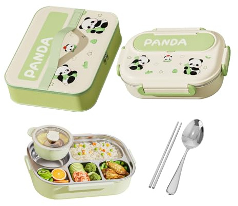 Lonchera Para Niños, Recipiente Para Aperitivos Infantil Con Compartimentos De Panda Y Capibara Caja De Aperitivos De Acero Inoxidable Contenedores De Alimentos Fiambreras Campus Para Parque Colegio