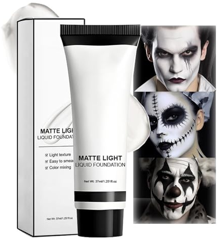 White Liquid Foundation for Halloween Makeup,Full Coverage SFX Foundation,Goth Clown White Face Paint Base,Waterproof Cosplay Foundation for Stage & Special Effects