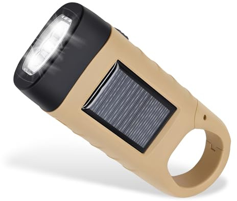 ONGNIUU Lampe de Poche Solaire, Torche LED Solaire & Manivelle Flashlight Rechargeables, Les Activité en Plein Air Lampe d'urgence, Kaki [Classe énergétique A+++]