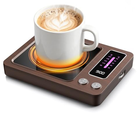 Kaffeewärmer Kaffeetassenwärmer 35–75 °C, 5 Temperaturregelung, 9-Stunden Autoabschaltung, Tassenwärmer für den Schreibtisch, elektrischer Getränkewärmer für Tee, Milch, Kerze (Holzmaserung)