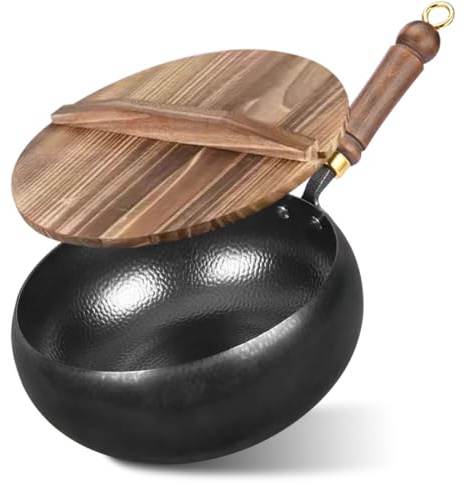 Umllpet Gjutjärnspanna, handsmidd järngryta med värmelagringsfunktion, stekpanna, järnpanna utan beläggning, non-stick-panna för gasspis och induktionsspis (24 cm)