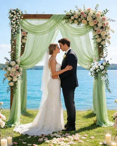 1 Pcs 30 x 19.7Ft Wedding Arch Draping Fabric Sage Green Tulle Backdrop | Chiffon Voile Draping Fabric, Wrinkle Resistant Backdrop Curtain for Wedding Arbor Archway Ceremony, Ceiling Decorations