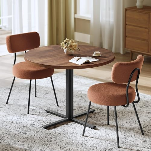 VASAGLE Dining Table Set, Round Dining Table with 2 Upholstered Kitchen Chairs, for Small Spaces, Kitchen, Living Room, Steel Frame, Modern Style, Somber Walnut and Coffee Brown UZH2507010