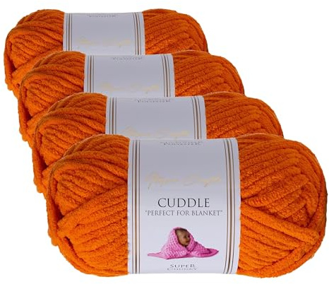 Utopia Crafts Ovillo Lana de Chenilla Gruesa Para Crochet y Tejer a Mano Pumpkin Orange, 100 g/60 m, Esponjosa, Suave, Ideal Principiantes. Lavable a Máquina, Alternativa a Lana Animal (Paquete de 4)