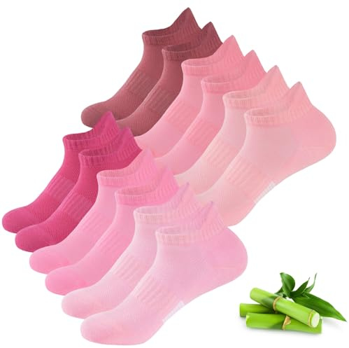 inaWarm Bambu sneakers strumpor dam 39–42 35–38, 6 par ventilerande sportstrumpor, korta löparstrumpor dam gåva med presentförpackning, 6 x rosa, 35-38 EU