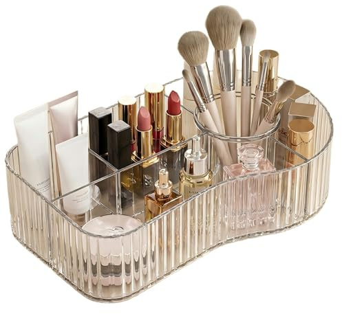 Ziyonix Organizador de maquillaje con 5 compartimentos, gran almacenamiento de cosméticos, organizador de maquillaje, para pinceles, lápiz labial y skincare, tocador baño y dormitorio