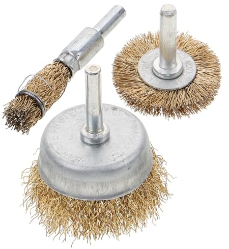 WATIIFUFU 3 Piezas de Cepillos de Alambre para Taladro Eléctrico, Acero Inoxidable 0.3 Mm, Mango Varilla, Tamaños 10x6 Cm, 38x6 Cm y Forma de Taza, Accesorio para Pulir, Lijar y Eliminar
