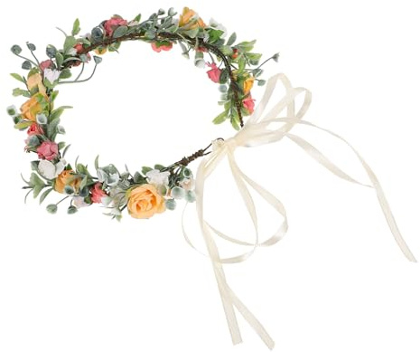 IWOWHERO Corona di Fiori Colorati Nastro Regolabile, Fascia Chioma Sposa Elegante per Matrimonio, Decorazione per Festival e Spiaggia